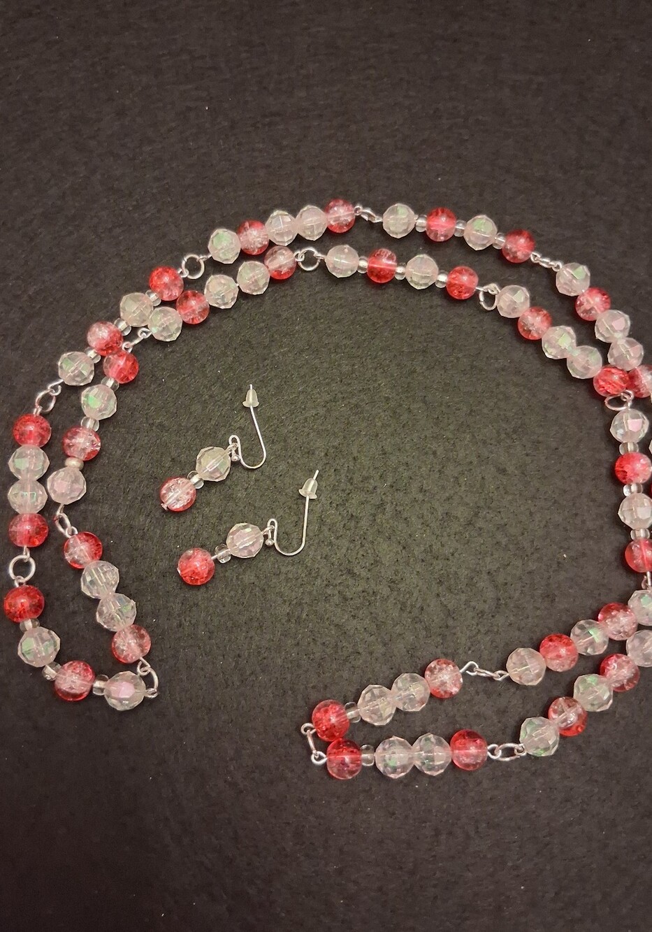 Handmade Pink Glass Beaded 15" Necklace and Earring Set - Women